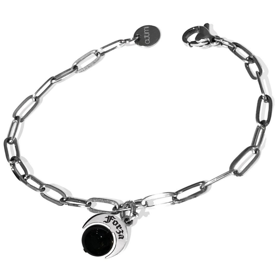 Bracciale con talismano in argento 925 pietra onice nero Forza Attimi Gioielli