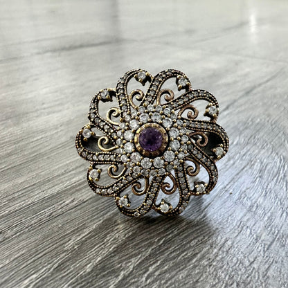 Anello Turco Fiore Grande con Ametista