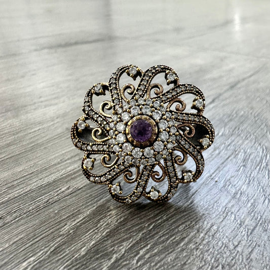 Anello Turco Fiore Grande con Ametista