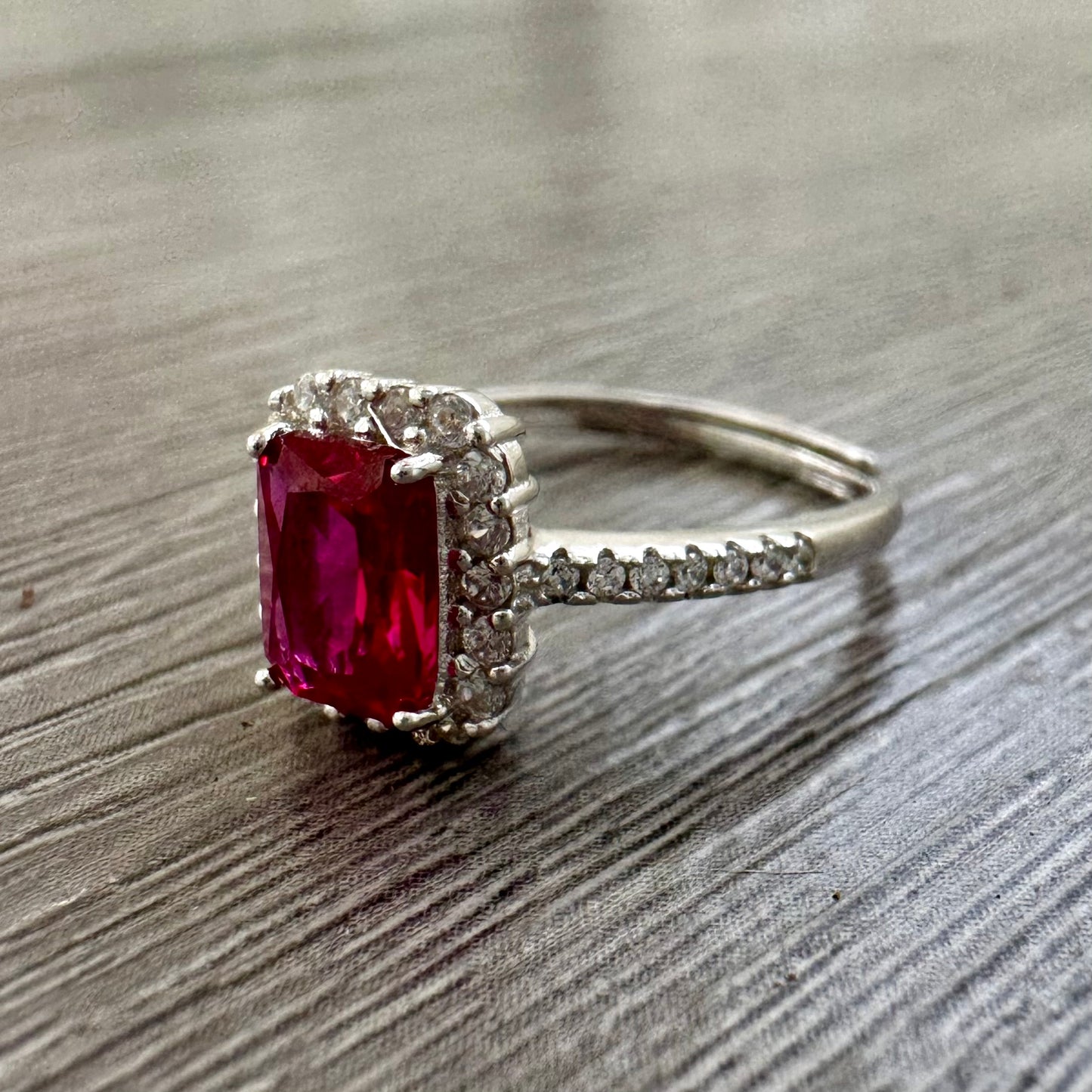 Anello Argento Rettangolare Rosso