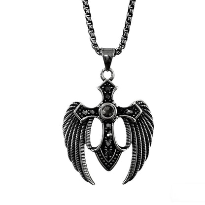 Collana in Acciaio con Croce Alata in stile gotico