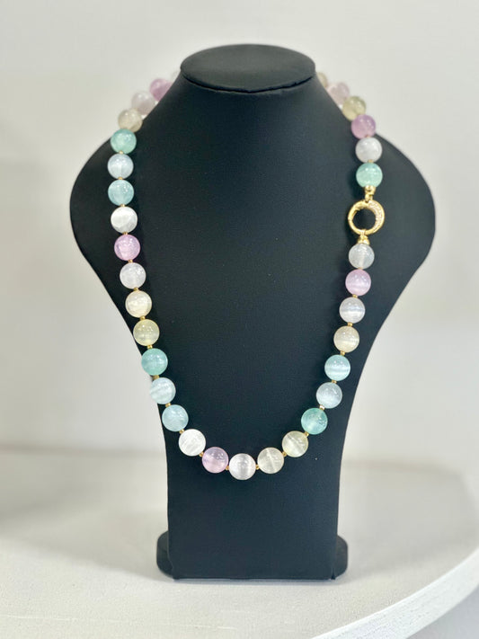 Collana di Selenite Multicolore, Ematite e Argento