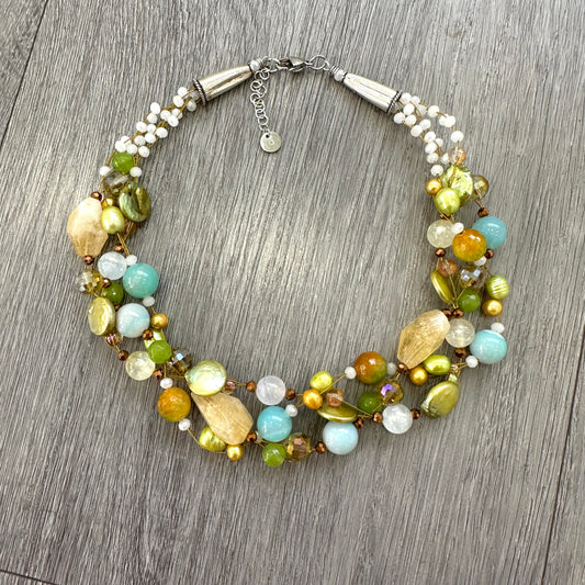 Collana intrecciata con Quarzo Citrino e Perle Naturali