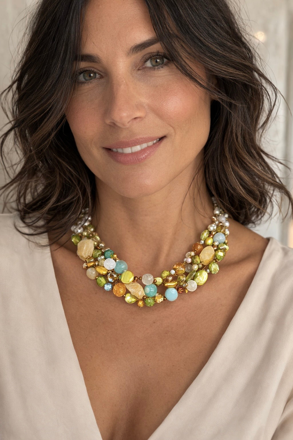 Collana intrecciata con Quarzo Citrino e Perle Naturali