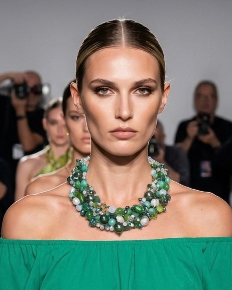 Collana Intrecciata Verde Menta con Pietre naturali