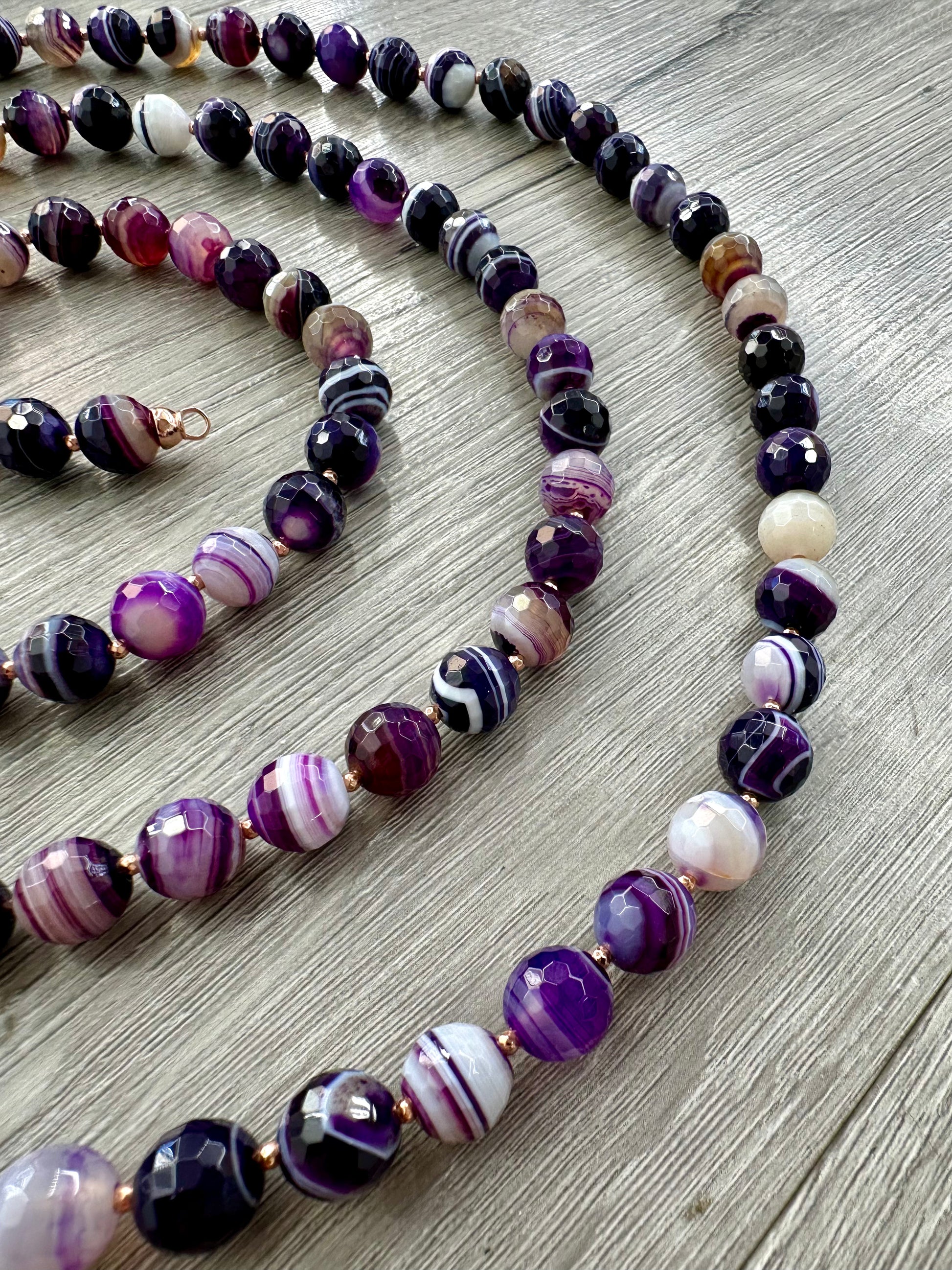 Collana di Agata Viola Striata Marcassite e Argento