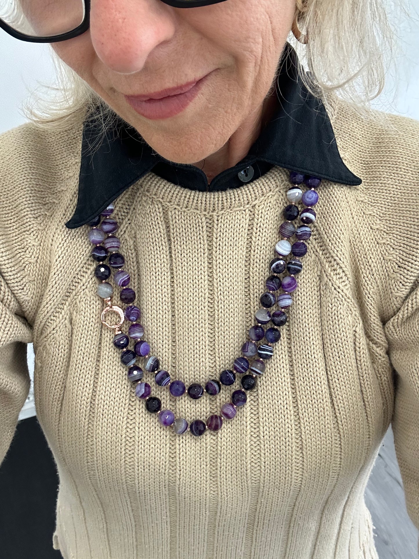 Collana di Agata Viola Striata Marcassite e Argento