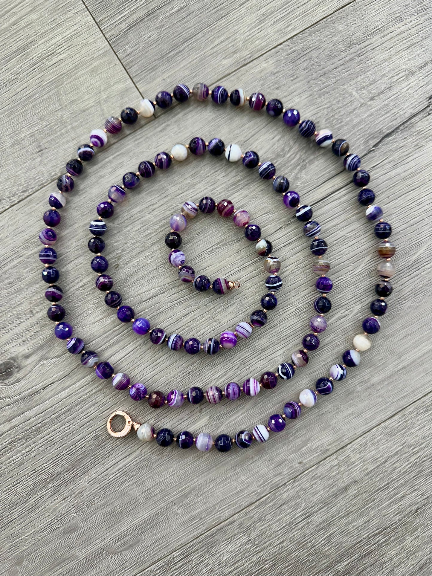 Collana di Agata Viola Striata Marcassite e Argento