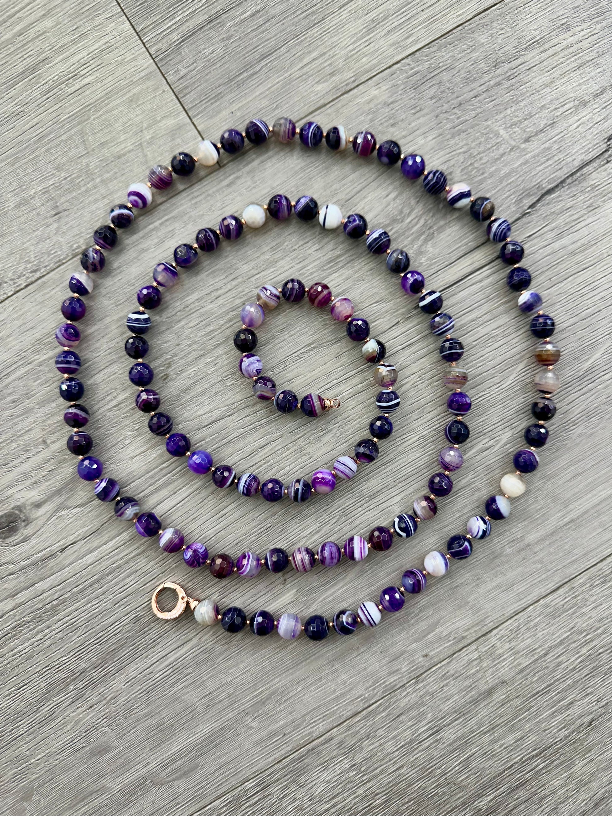 Collana di Agata Viola Striata Marcassite e Argento