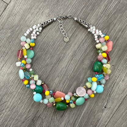 Fatta a mano con pietre dure color pastello molto versatile per outfit sofisticato bohémien o sportivo