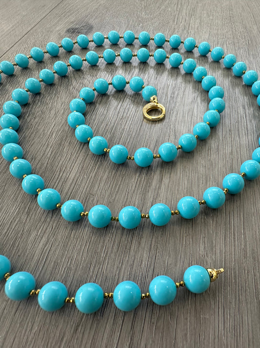 Collana in Pasta di Turchese e Ematite Dorata con chiusura in Argento