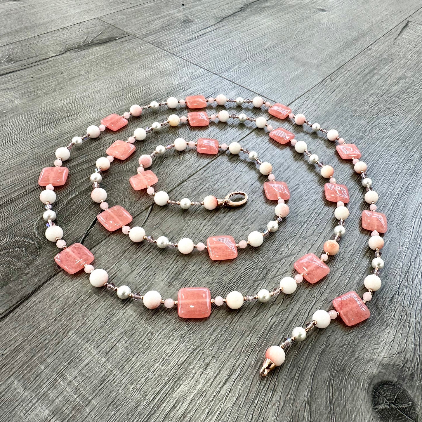 Collana Donna in Giada Rosa e Corallo