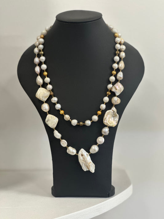 Collana a due fili di Perle Miste Naturali ed Ematite Dorata