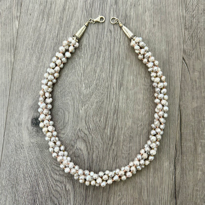 Collana Torchon con Perle Grigie ed Ematite Tricolore