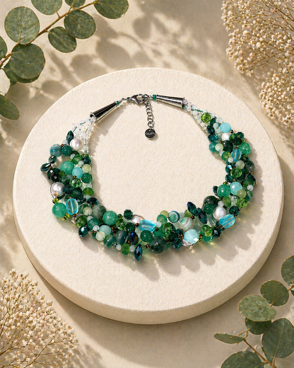 Collana Intrecciata Verde Menta con Pietre naturali