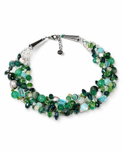 Collana Intrecciata Verde Menta con Pietre naturali