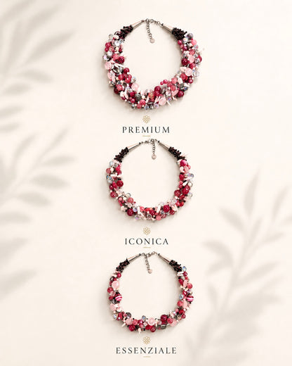 Collana Intrecciata Rosa con pietre naturali e perle – Artigianale elegante