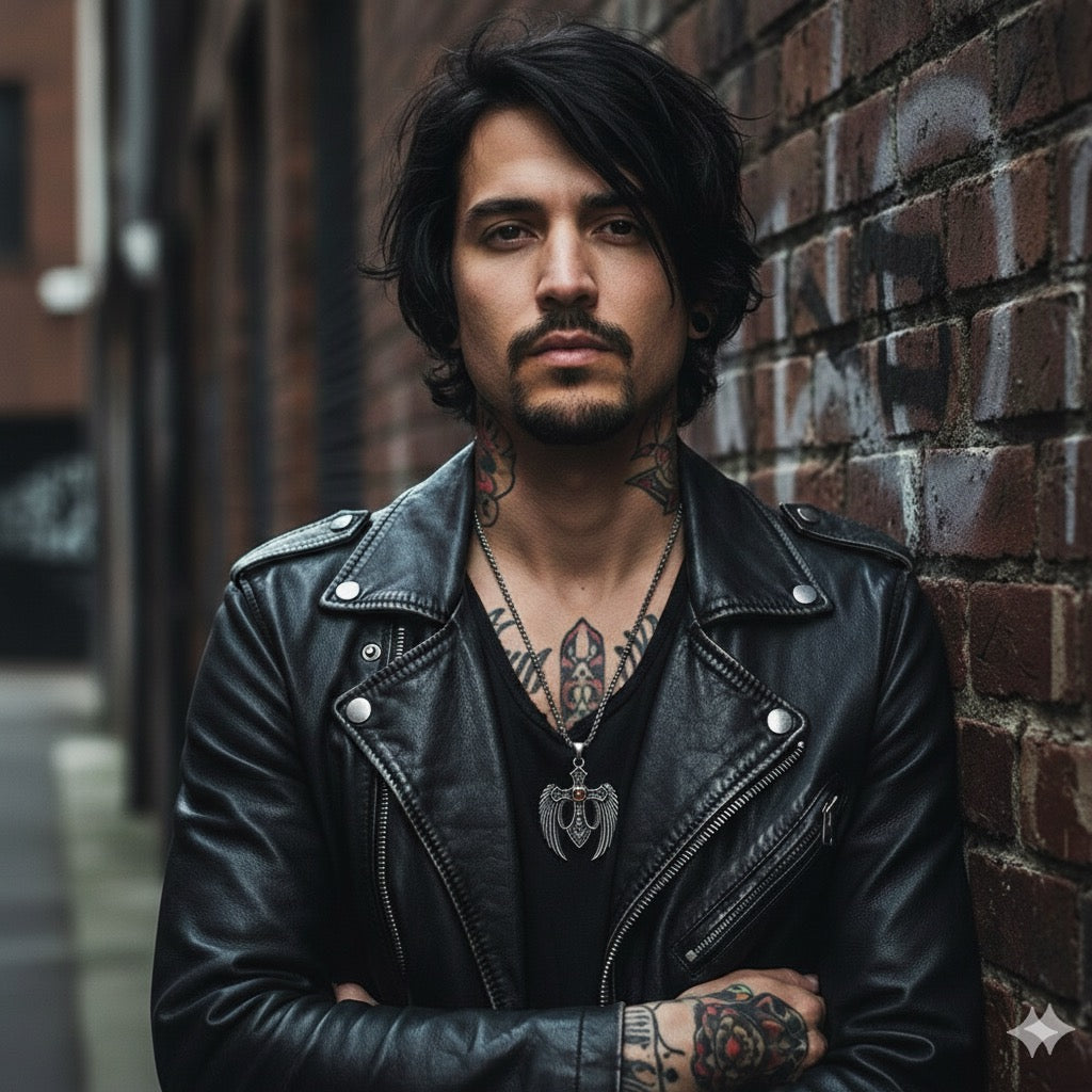 Collana in Acciaio con Croce Alata in stile gotico