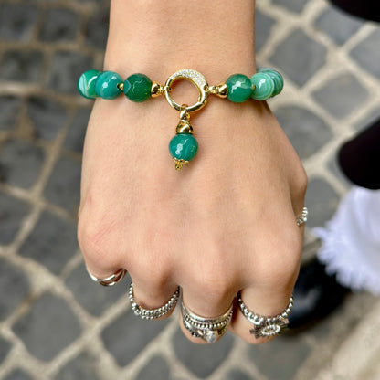 Collana di Agata Striata Verde con Pendente