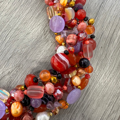 Collana Intrecciata Arancio e Viola con Pietre naturali e Perle