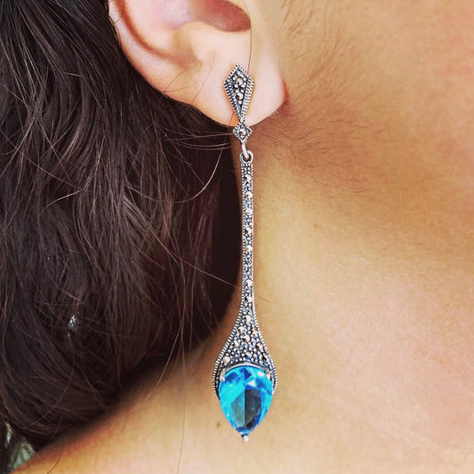 Orecchini lunghi con Marcasite e Cristalli