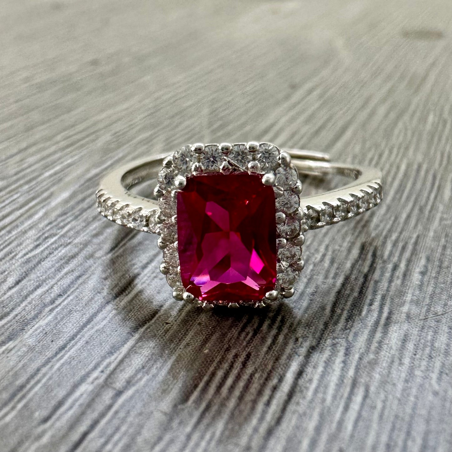 Anello Argento Rettangolare Rosso