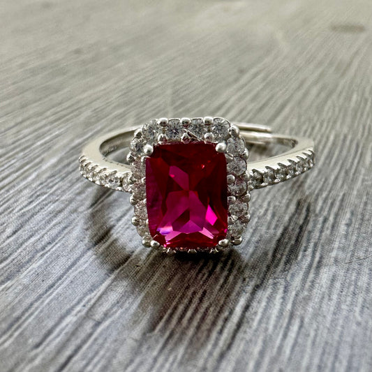 Anello Argento Rettangolare Rosso