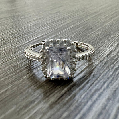 Anello Argento Rettangolare Bianco