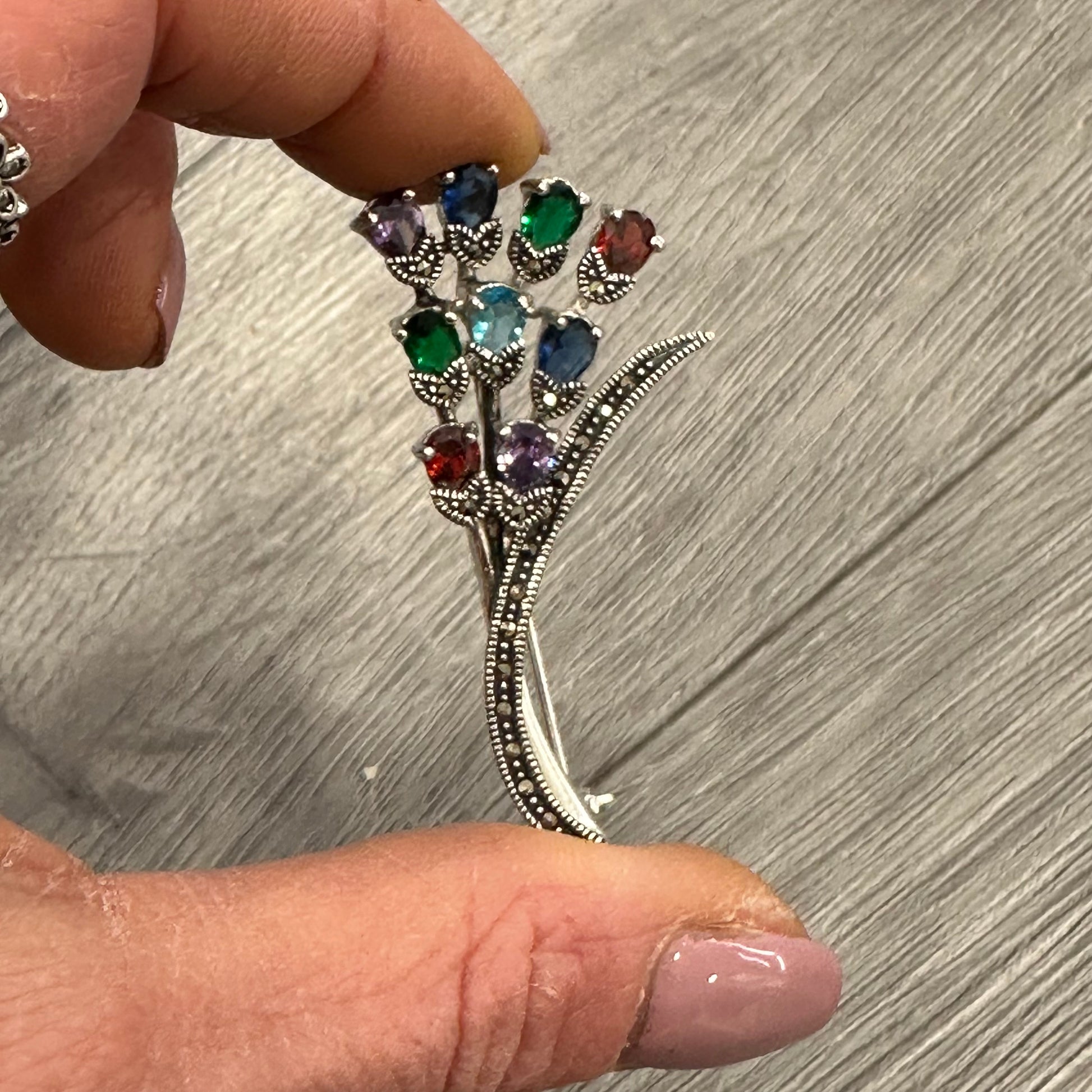 Spilla Retro’ in Argento 925 e Pietre Multicolor