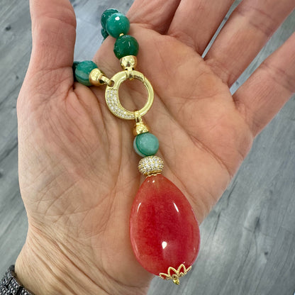 Collana di Agata Striata Verde con Pendente