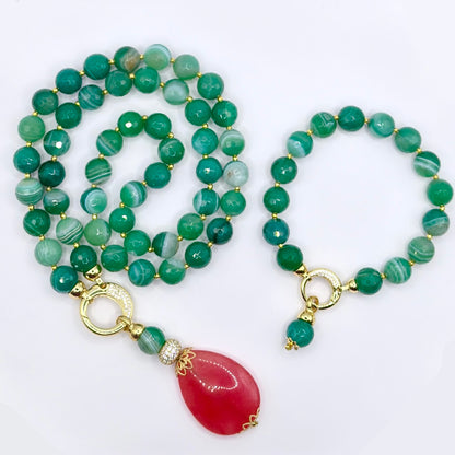 Collana di Agata Striata Verde con Pendente