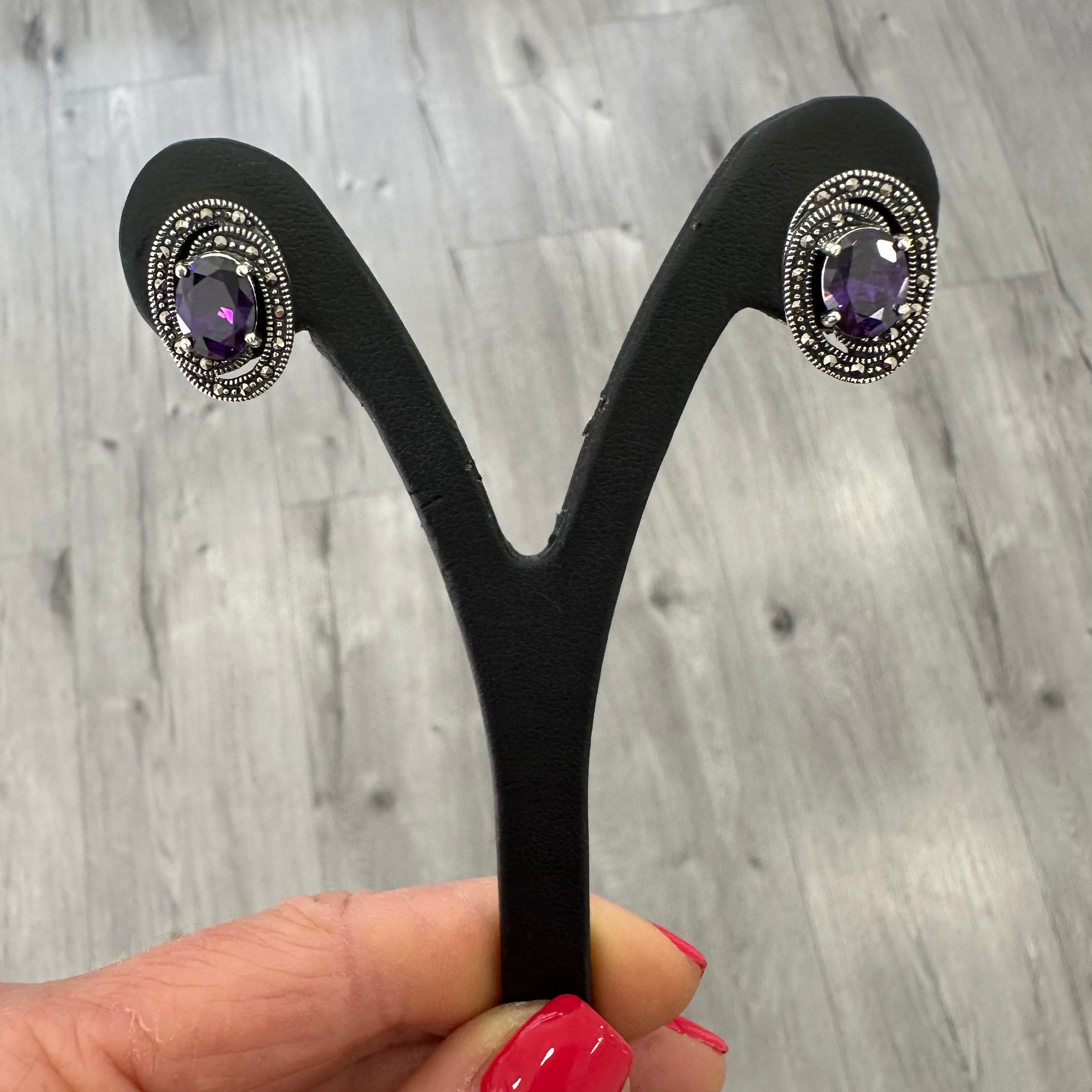 Orecchini Vintage in Argento 925 con Ametista e Marcassite