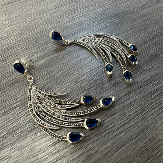 Orecchini Piuma Retro’ in Argento e Marcassite