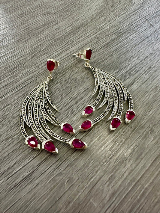 Orecchini Piuma vintage in Argento e Marcassite
