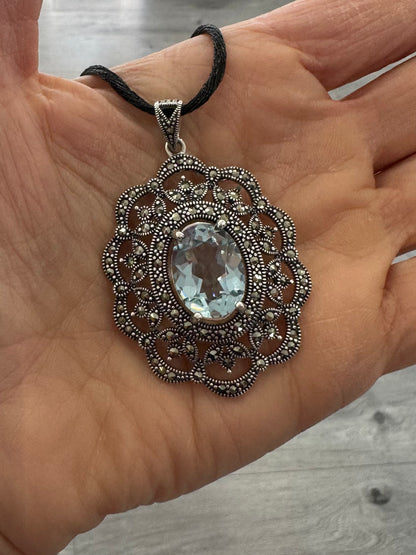 Pendente Vintage in Argento 925 con Topazio Azzurro