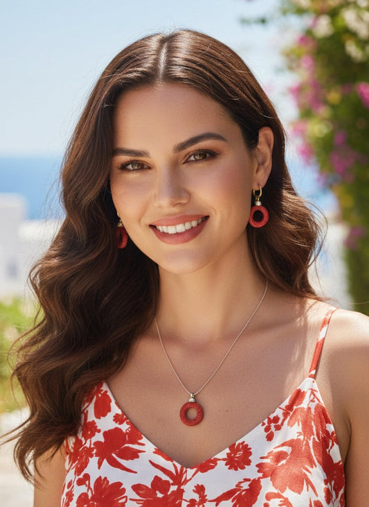 Set gioielli corallo bambù in argento dorato 