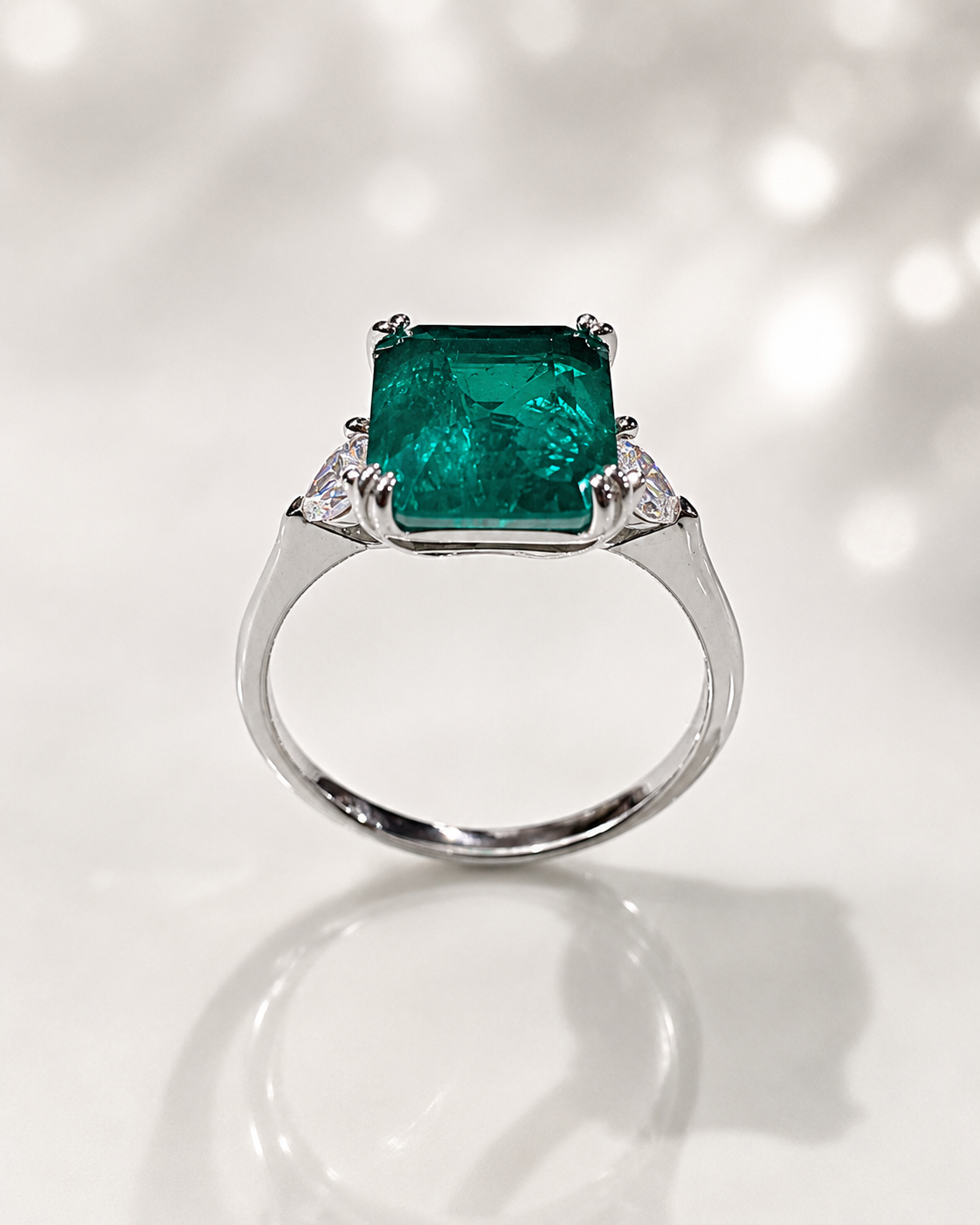     Anello elegante con tormalina Paraiba verde fotografato in stile luxury per ecommerce