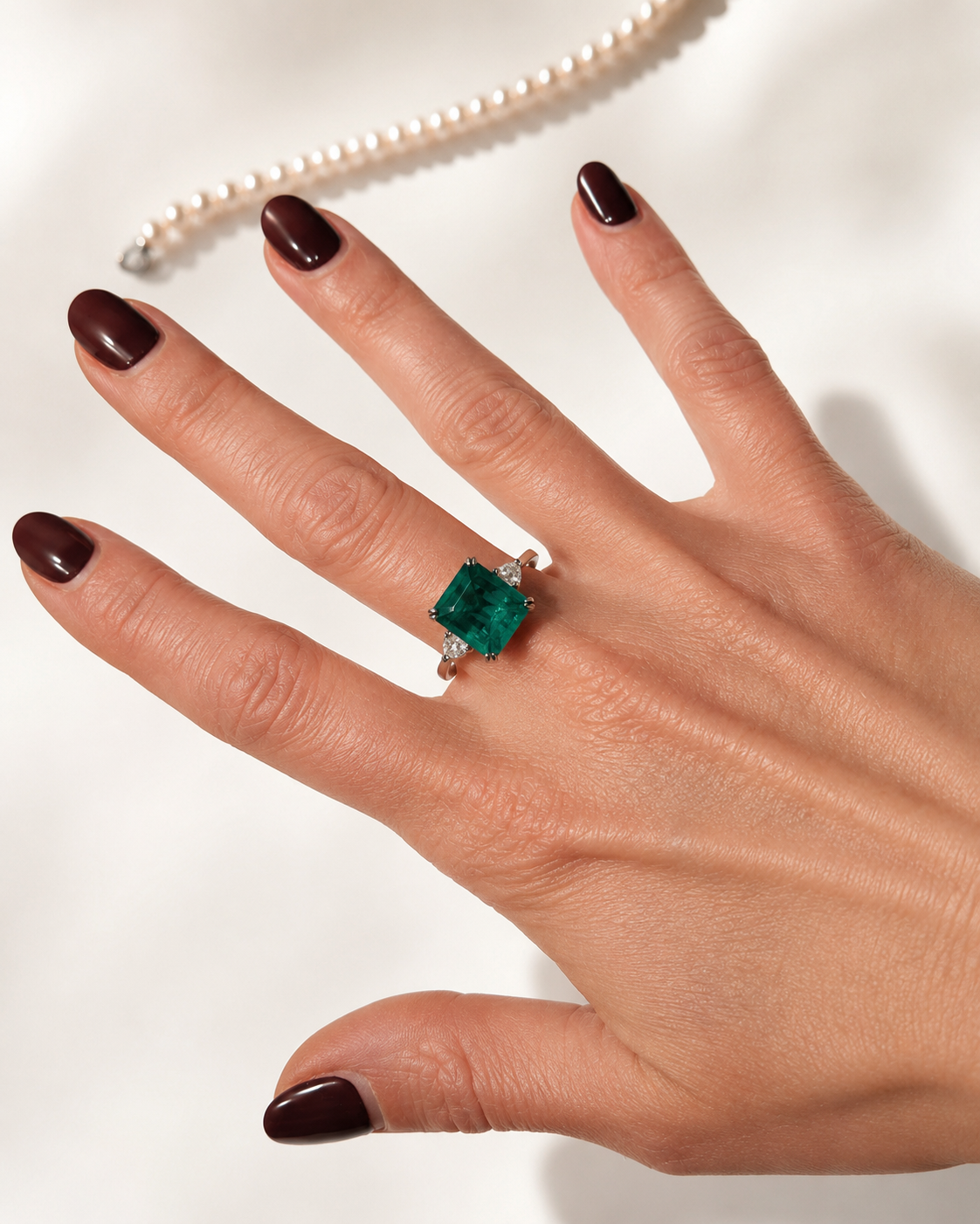     Anello in argento con pietra tormalina Paraiba verde smeraldo indossato su mano