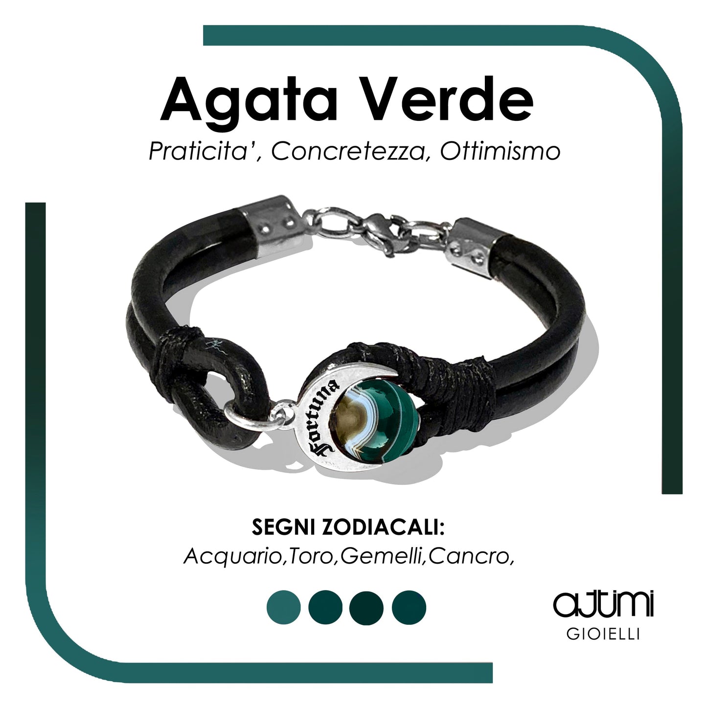 Bracciale Talismano Naja Fortuna con Agata Verde Striata, proprietà e segni zodiacali