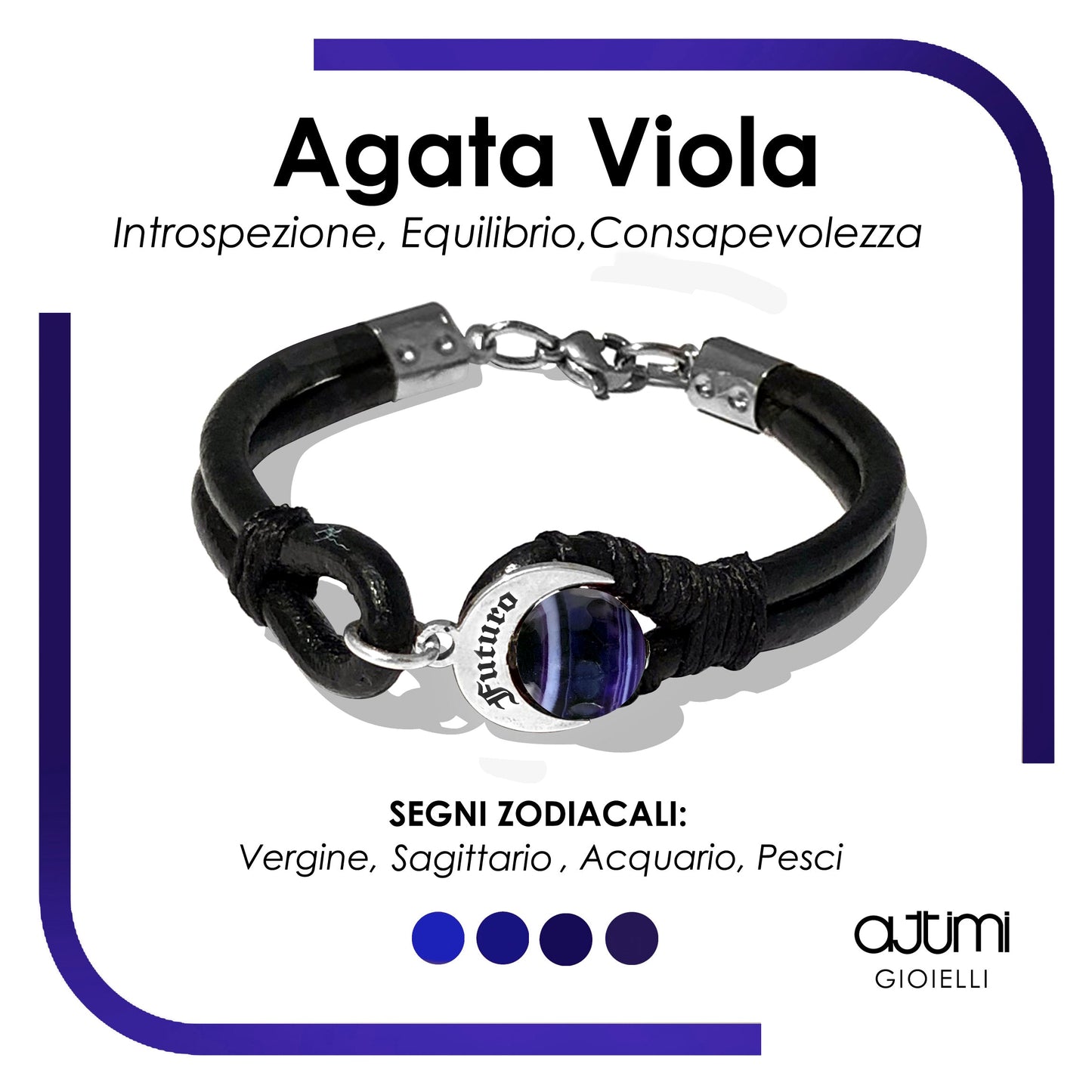 Bracciale Talismano Naja Futuro con Agata Viola, proprietà e segni zodiacali