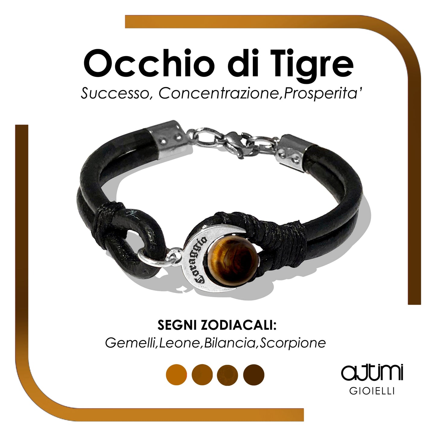 Bracciale Talismano Naja Coraggio con Occhio di Tigre, proprietà e segni zodiacali