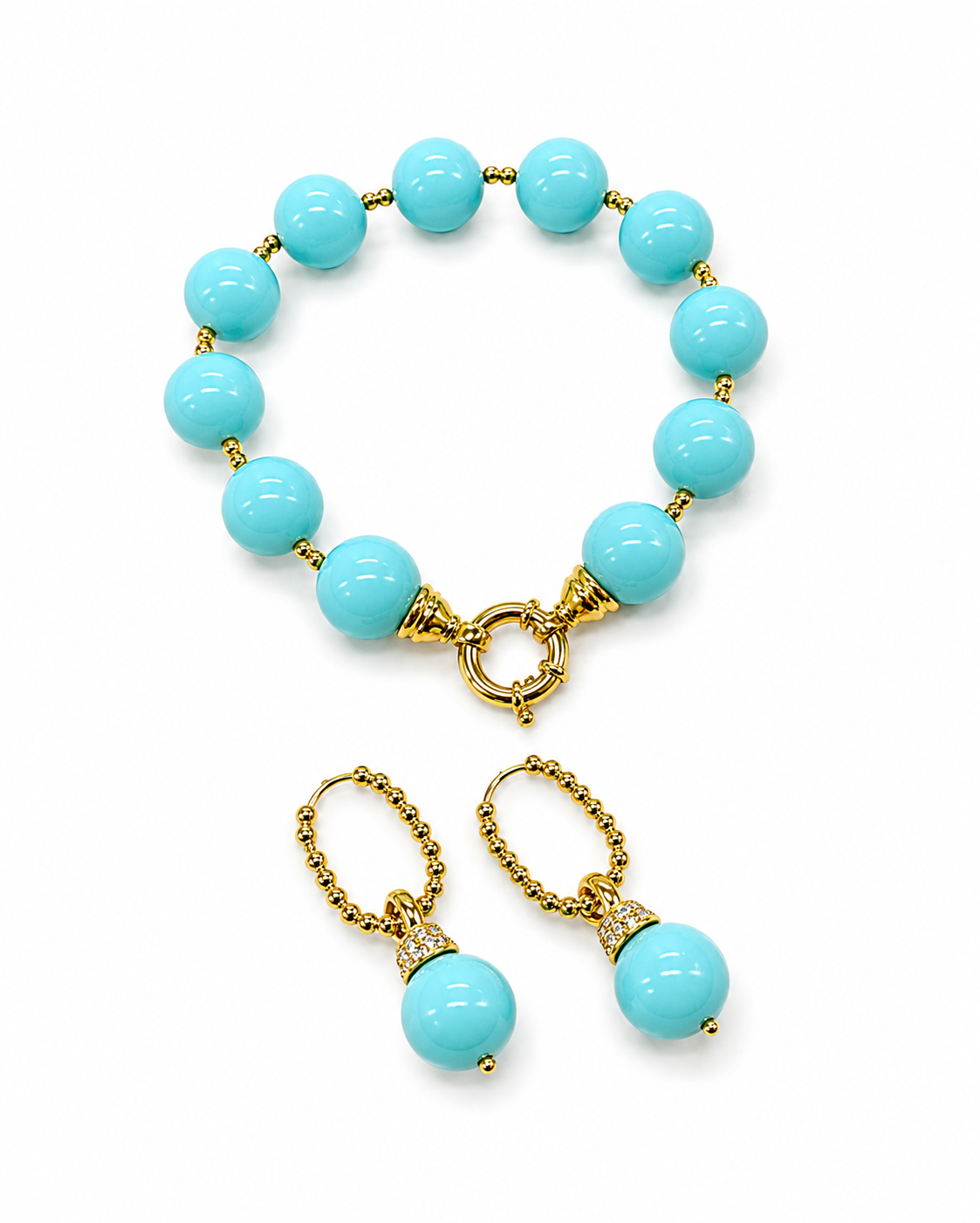 Bracciale e orecchini in Argento 925 con pietre turchesi coordinati.