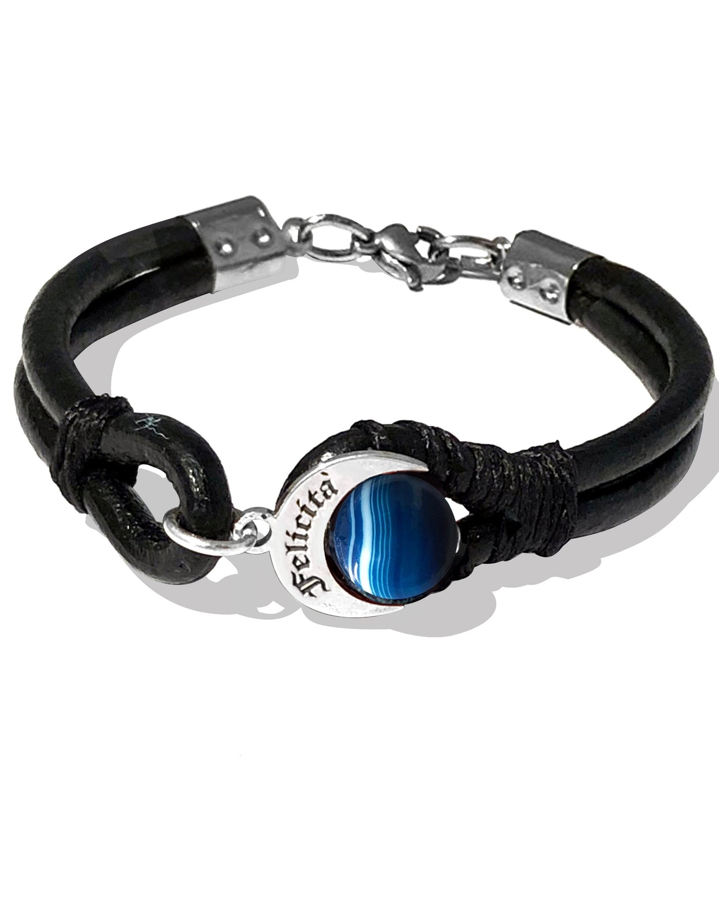 Bracciale Talismano Naja Felicità in Argento 925 con Agata Blu