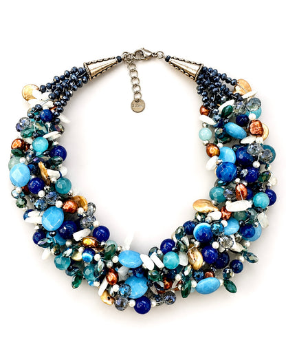Collana intrecciata “Premium” blu luxury con pietre naturali e perle attimi gioielli