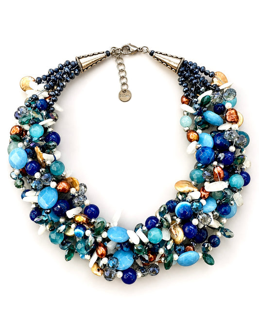 Collana intrecciata blu luxury con pietre naturali e perle attimi gioielli