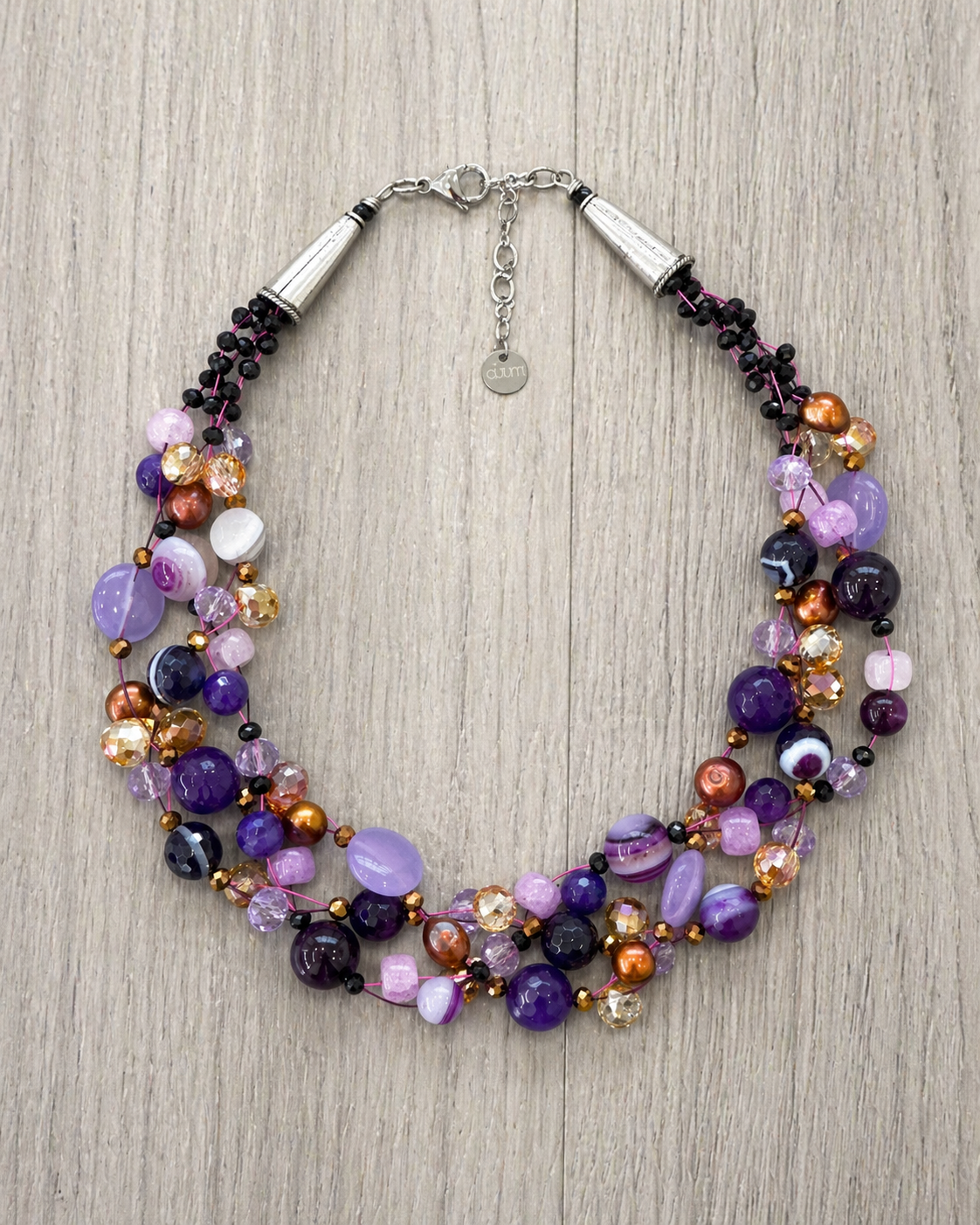 Collana Intrecciata Viola con Pietre naturali Perle e Cristalli