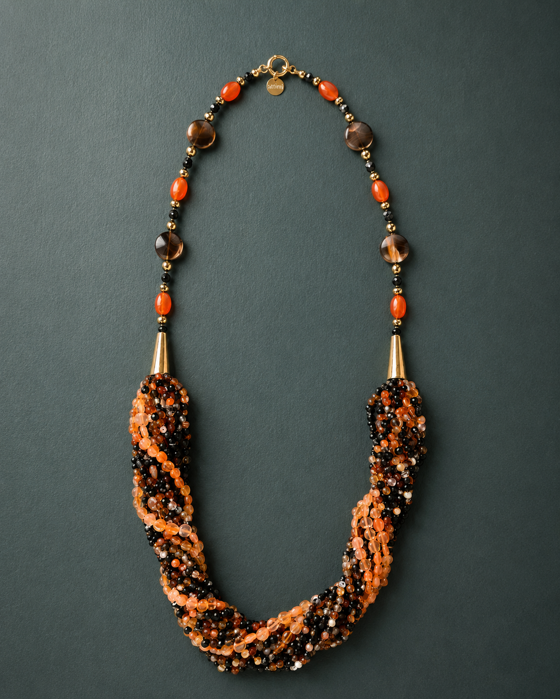Collana multifilo in Corniola, Agata Brasiliana, Madreperla ed Ematite dorata