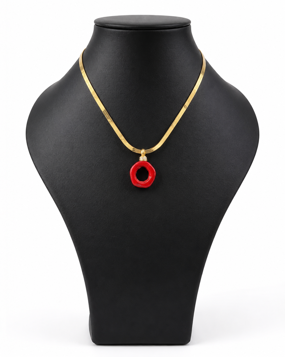 Collana snake in argento 925 dorato con ciondolo in corallo bambù rosso | Attimi Gioielli