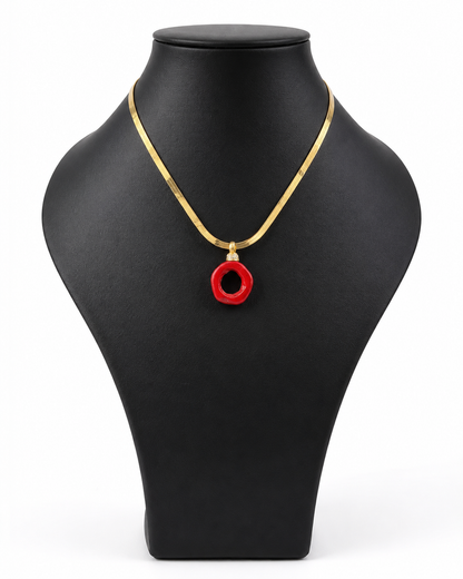 Collana snake in argento 925 dorato con ciondolo in corallo bambù rosso | Attimi Gioielli
