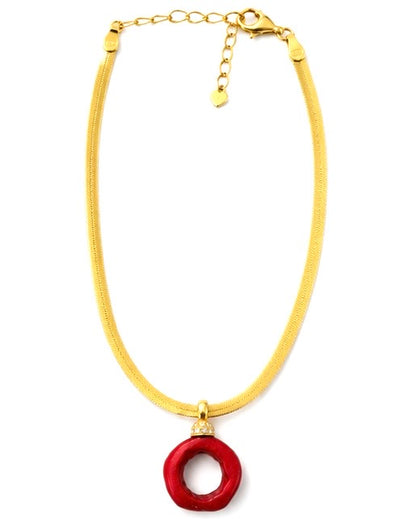 Collana Snake in argento 925 dorato con pendente in corallo bambù rosso.